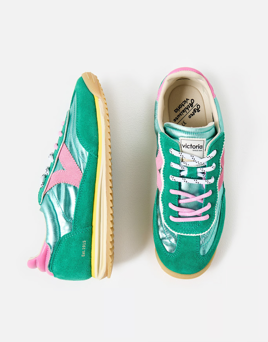 Victoria Saturno Jade Green Metallic Suede Trainers